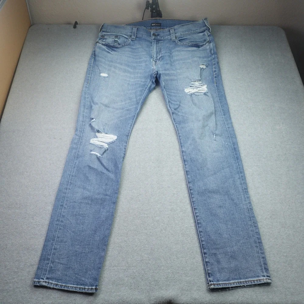 True Religion Jeans Mens 40 Blue Distressed Rocco Relaxed Skinny Pony Express